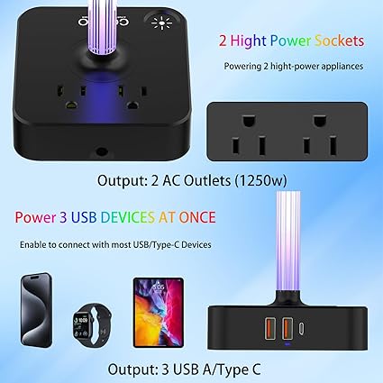 RGB Headphone Stand with USB Charger COZOO Desktop Gaming Headset Holder Hanger with 3 USB Charger and 2 Outlets - Great for Gaming, DJ, Wireless Earphone Display,Gamer PC Accessories Boyfriend Gifts - Image 2