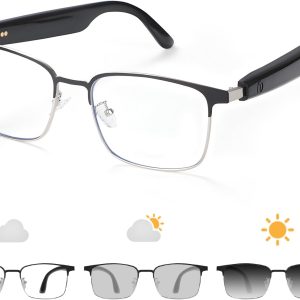 Bluetooth Audio Smart Glasses, Blue Light Glasses for Women Men, Remote Shooting, Open Ear Sound Mic & Speakers, Magnetic Charging, Color-Changing Polarized Sunglasses Lenses, Voice Assistant(GS06S)