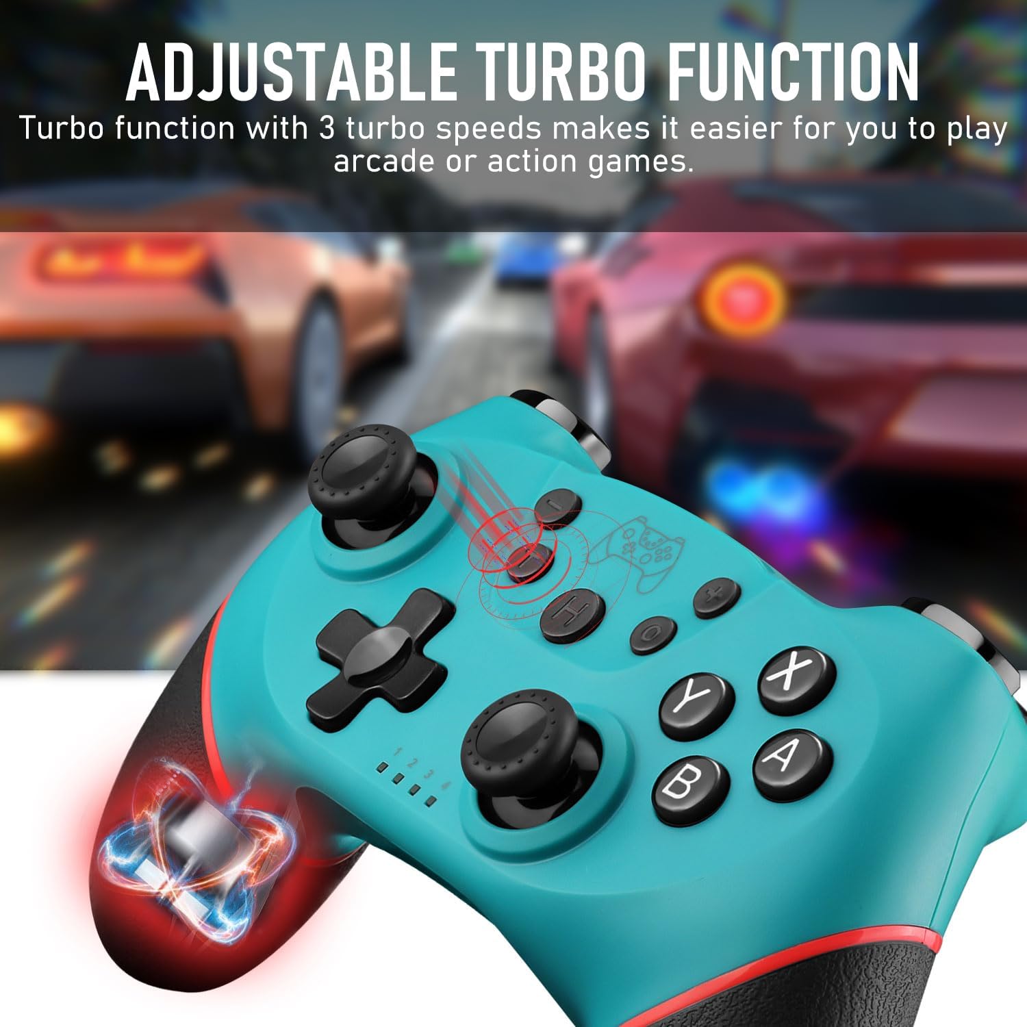 Diswoe Controller for Switch, Wireless Pro Controller for Switch/Switch Lite/Switch OLED, Remote Gamepad with Joystick, Adjustable Turbo Vibration, Ergonomic Non-Slip - Blue - Image 3