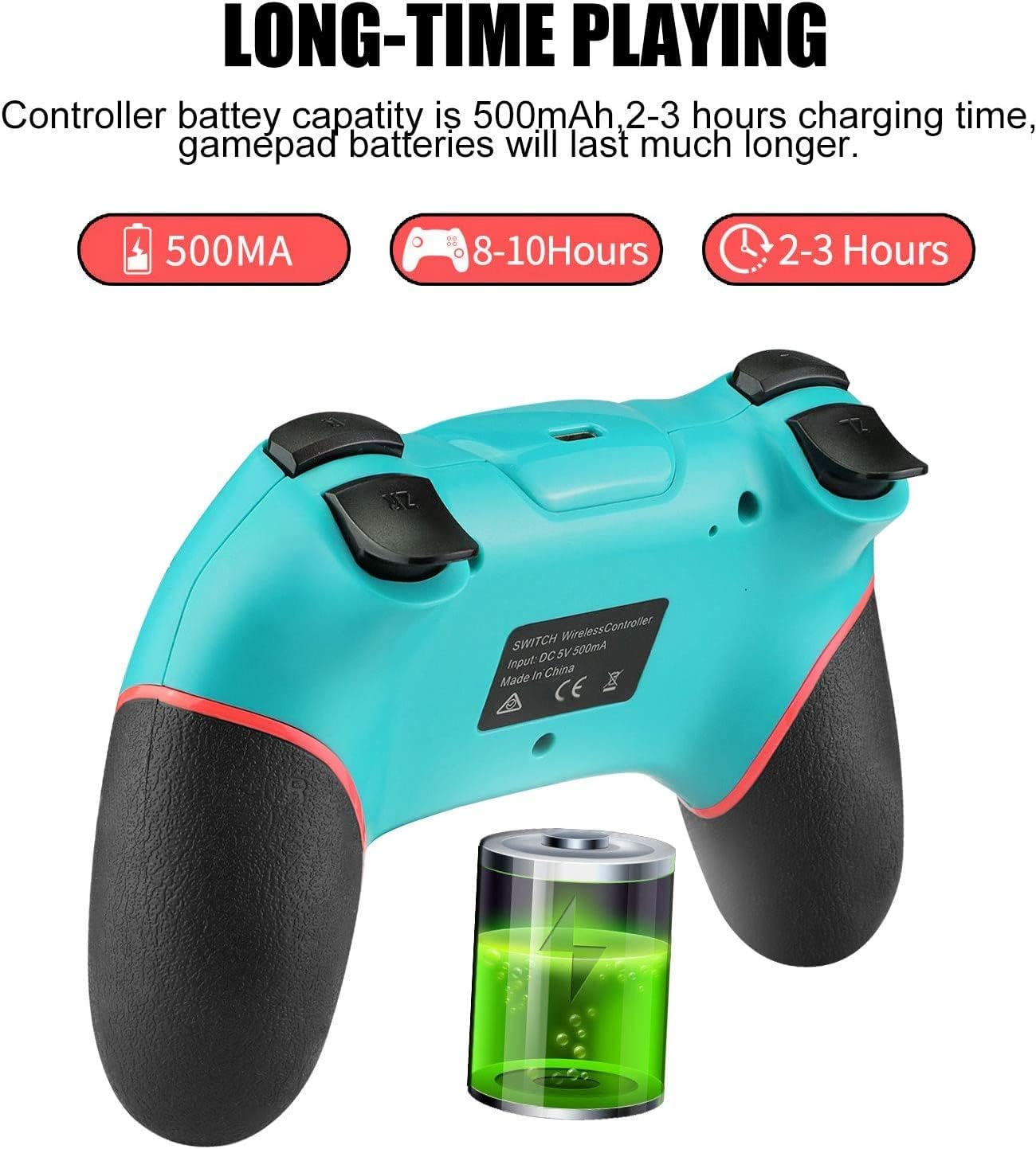 Diswoe Controller for Switch, Wireless Pro Controller for Switch/Switch Lite/Switch OLED, Remote Gamepad with Joystick, Adjustable Turbo Vibration, Ergonomic Non-Slip - Blue - Image 4