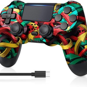 MOOGOLE Wireless Controller for PS4, with USB C Cable/1000mAh Battery/Dual Motors/6-Axis Gyro/3.5mm Audio Jack/Multi Touch Pad/Share Button, Compatible with PS4/Slim/Pro/PC (Colorful Arrows)