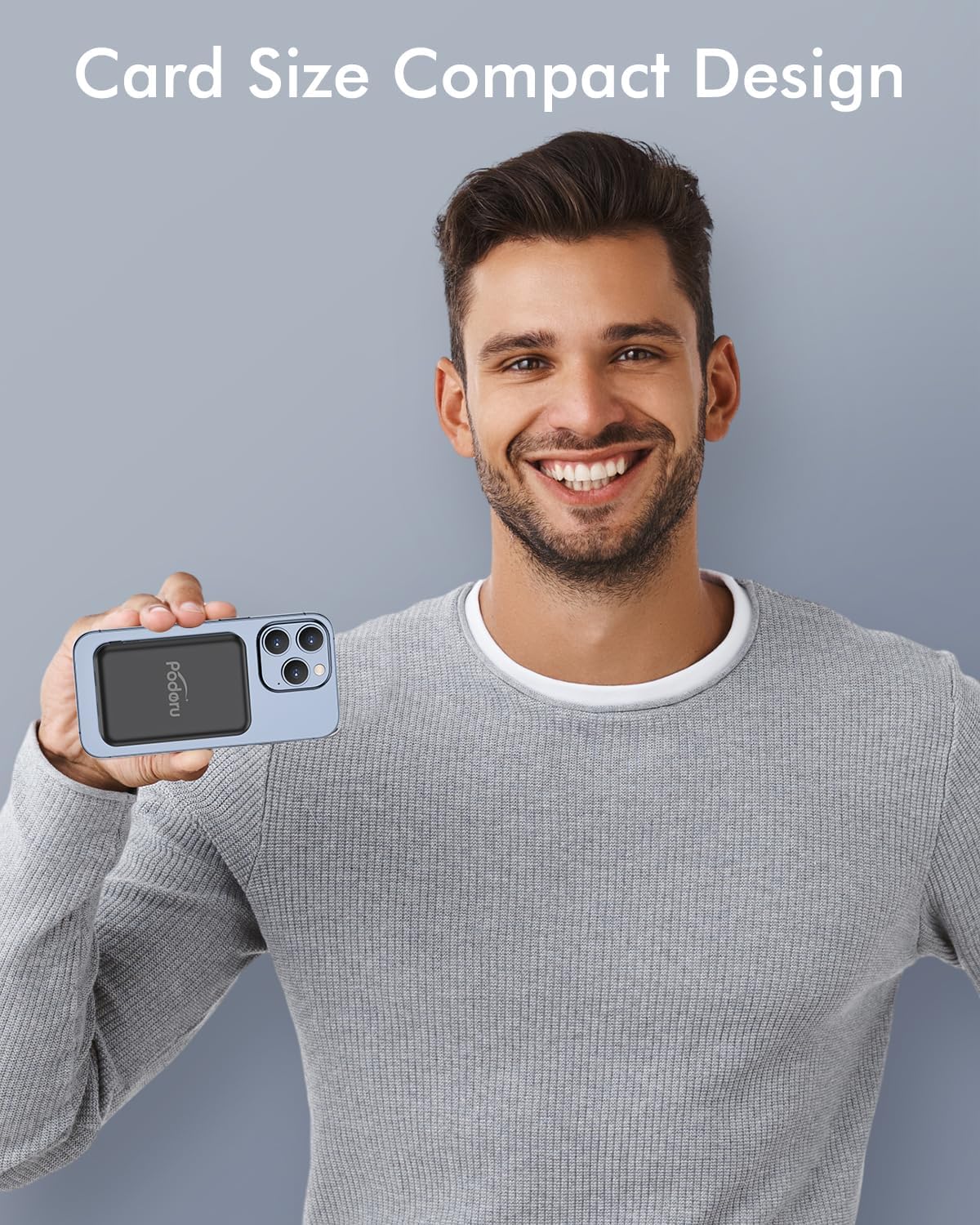 podoru for Magsafe Battery Pack, 5000mAh Magnetic Power Bank with Type-C Cable 20W PD Fast Charging Lighting Input Wireless Portable Charger for iPhone 16/15/14/13/12/ All Series-Black - Image 4