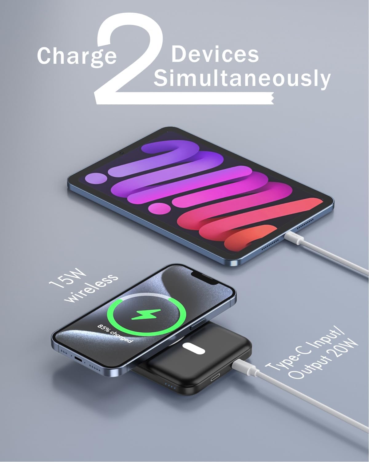 podoru for Magsafe Battery Pack, 5000mAh Magnetic Power Bank with Type-C Cable 20W PD Fast Charging Lighting Input Wireless Portable Charger for iPhone 16/15/14/13/12/ All Series-Black - Image 6