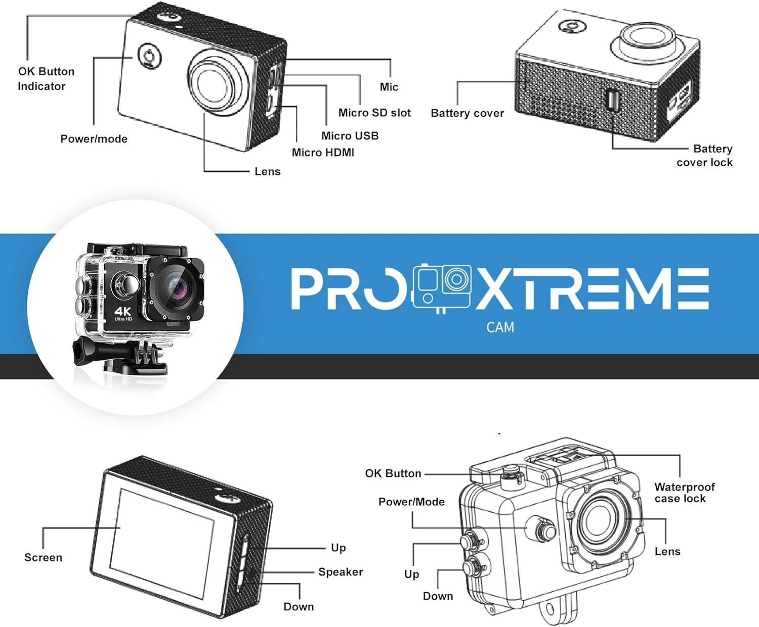 Pro Xtreme 4K Action Camera - Ultra HD Waterproof Camera Video Camera with Wi-Fi, 170° Wide Angle Lens, Image Stabilization, Multiple Mounting Options - Perfect Underwater Camera Snorkeling - Image 5