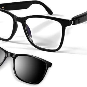 Smart Bluetooth Glasses for Women Men with Magnetic Lenses Music Sunglasses UV400 Open Ear,Clear Calls,Outdoor Driving (with Black Lens)