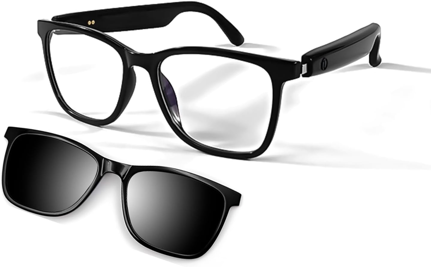 Smart Bluetooth Glasses for Women Men with Magnetic Lenses Music Sunglasses UV400 Open Ear,Clear Calls,Outdoor Driving (with Black Lens)