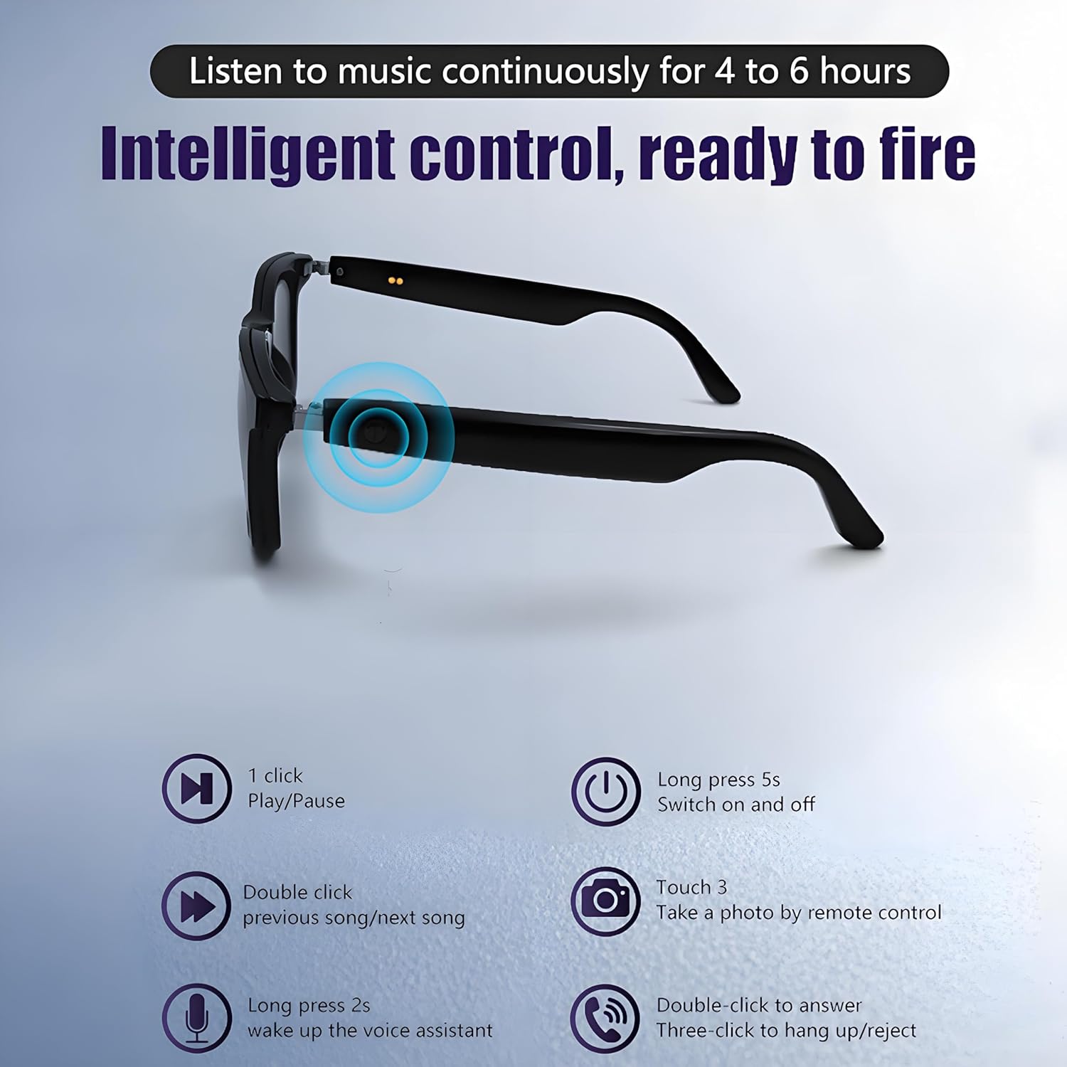 Smart Bluetooth Glasses for Women Men with Magnetic Lenses Music Sunglasses UV400 Open Ear,Clear Calls,Outdoor Driving (with Black Lens) - Image 6